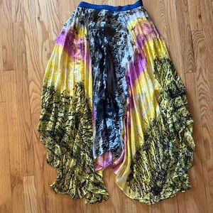 W118 sz 6Walter Baker Pleated Asymmetric Yellow Printed Women's Skirt great cond